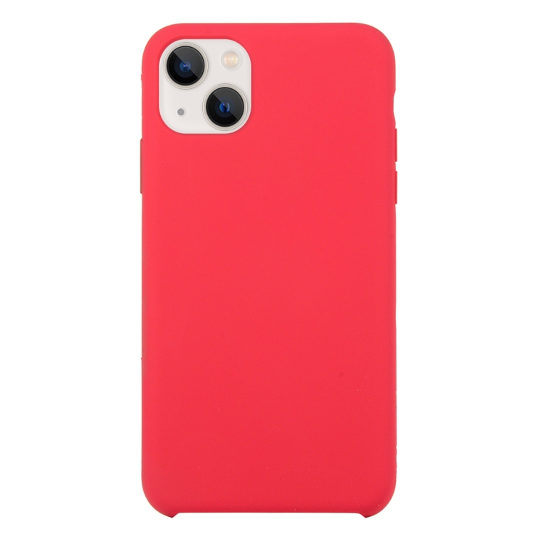 Custodia per telefono in silicone solido per iPhone 13 (rosa rossa)