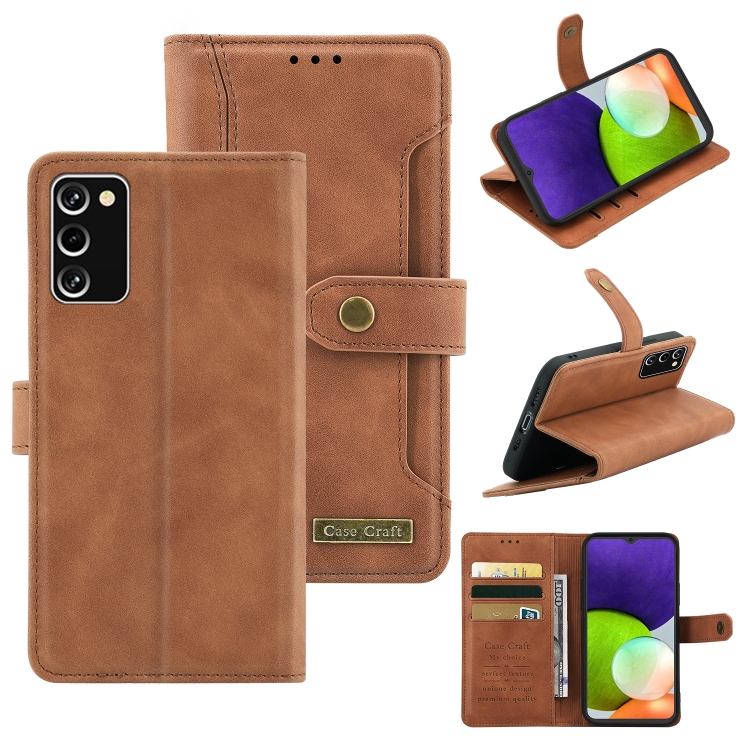 For Samsung Galaxy A03 Core Copper Buckle Leather Phone Case Brown