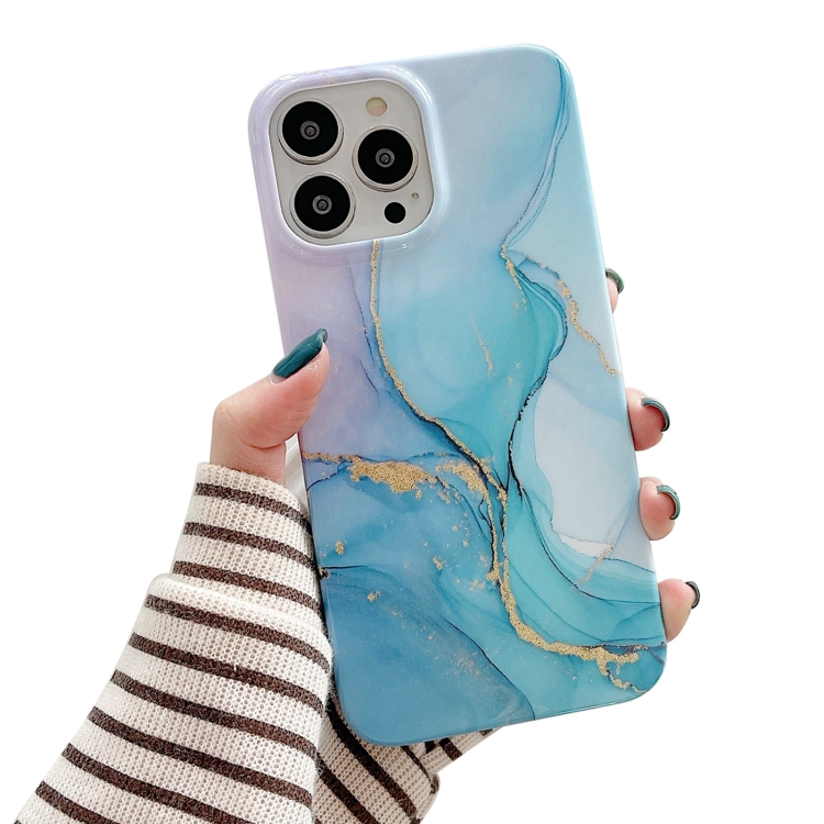 For iPhone 13 Pro Glitter Marble Phone Case Gilt Blue