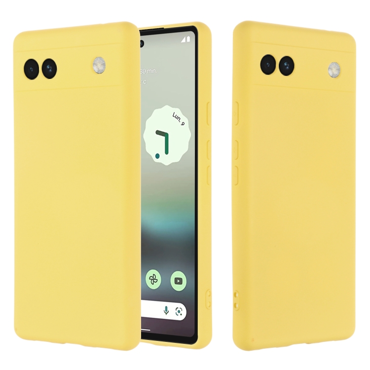 Googleピクセル6A純カラー液体シリコーン電話ケース（黄色）