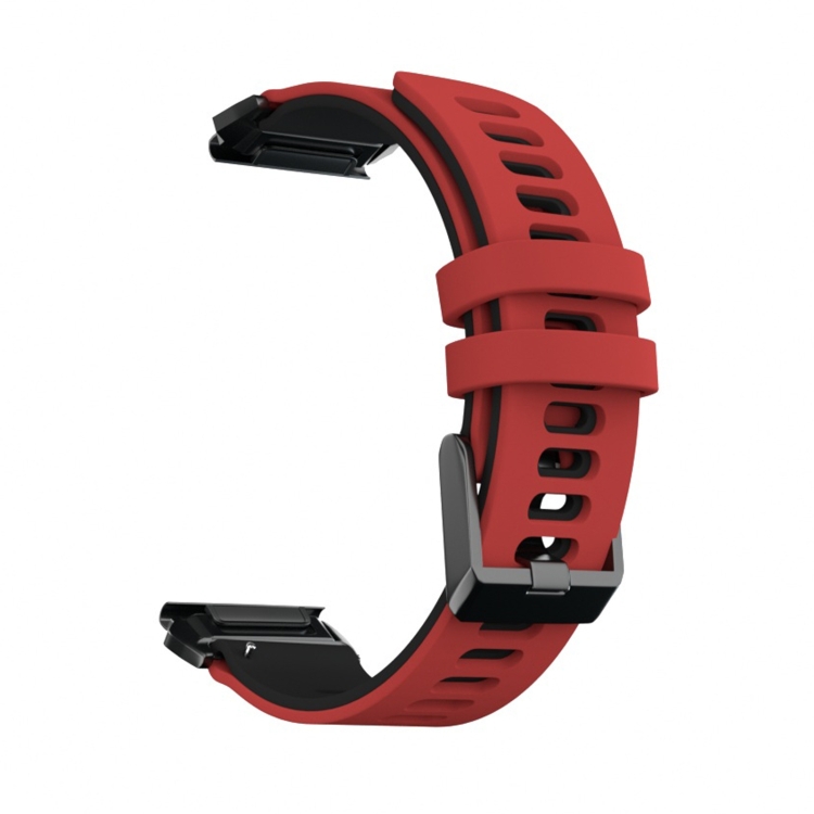 For Garmin Fenix 7 / 7 Pro / 6 / 6 Pro QuickFit 22mm Watch Band Dual Color  Silicone Strap - Black+Red Wholesale