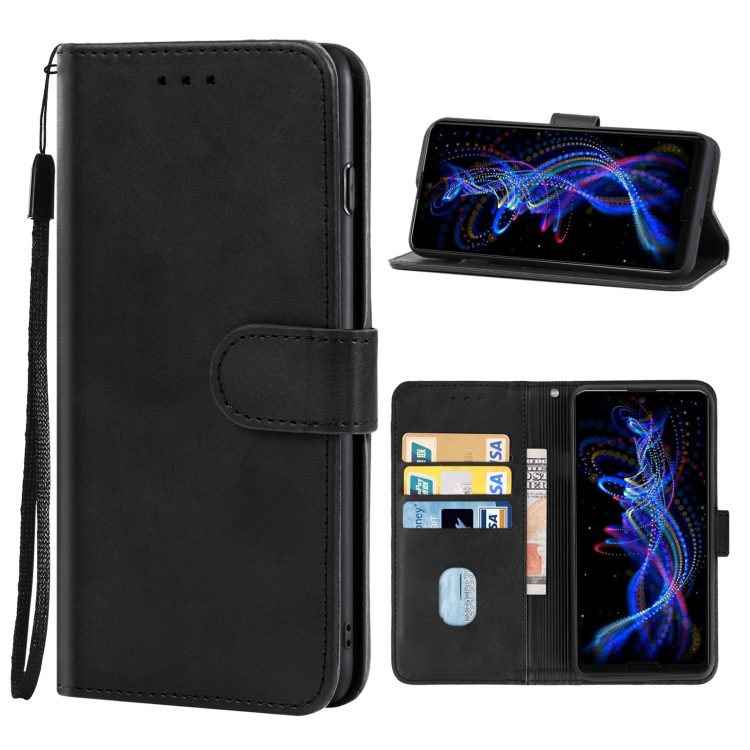 Leather Phone Case For Sharp Aquos R5G/SH-51A(Black)