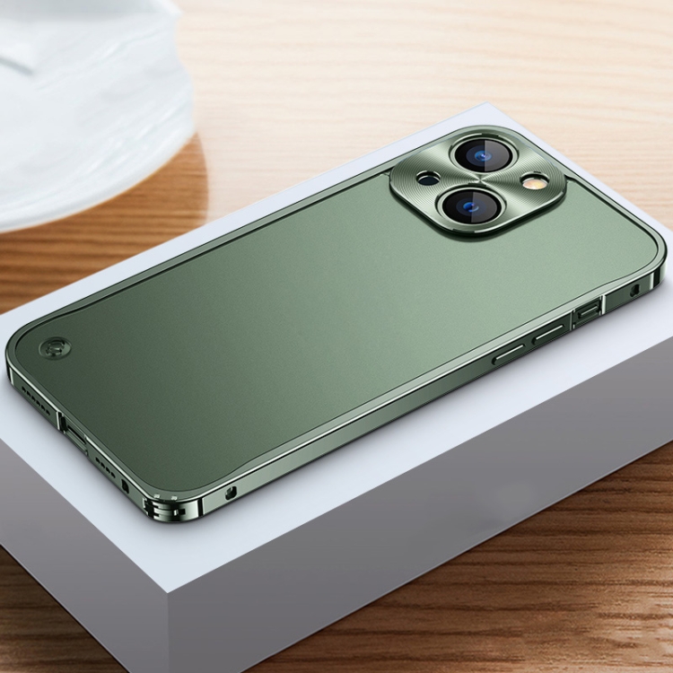 For iPhone 13 Metal Frame Frosted Case(Dark Green)