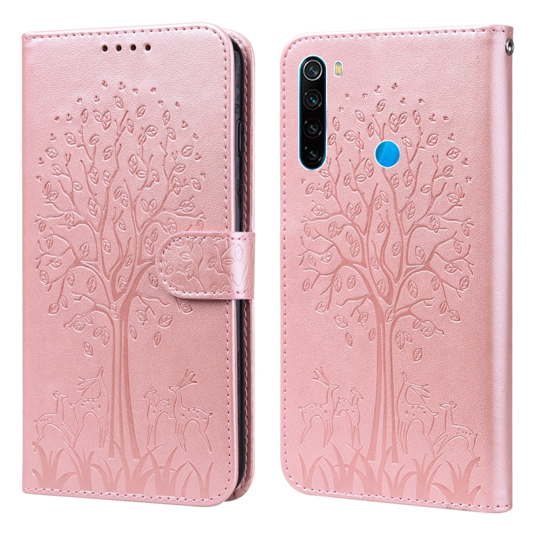 For Xiaomi Redmi Note 8 2021 / Note 8 Tree & Deer Pattern Pressed Flip  Leather Phone