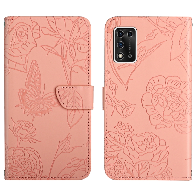 For ZTE Libero 5G II Skin Feel Butterfly Peony Embossed Leather