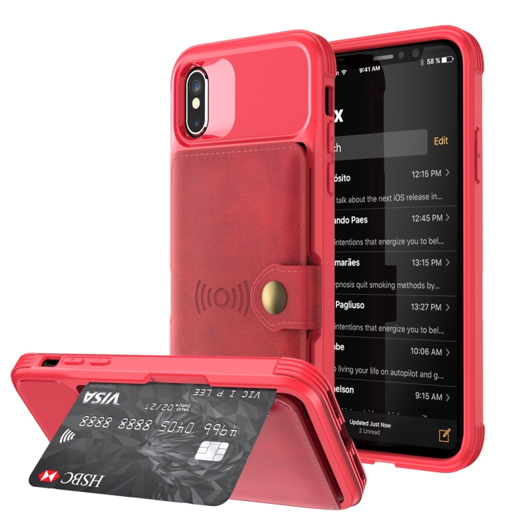 For iPhone X / XS Magnetic Wallet Card Bag Leather Case(Red)
