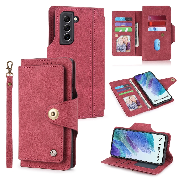 POLA iPhone 13 Pro Magnetic 2 in 1 Detachable Zipper Leather Tri-fold  Wallet Case Red