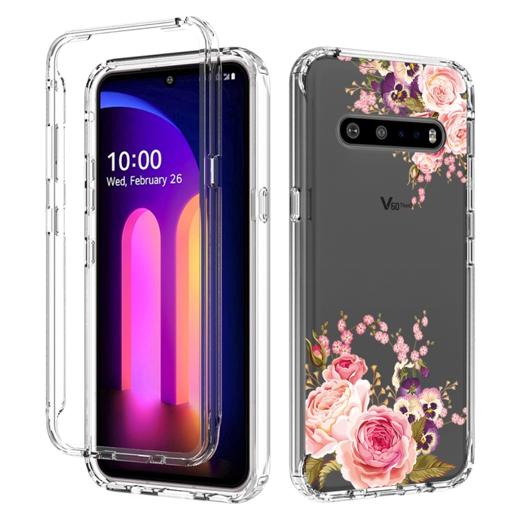 For LG V60 ThinQ 5G PC TPU Transparent Painted Phone Case Pink Rose