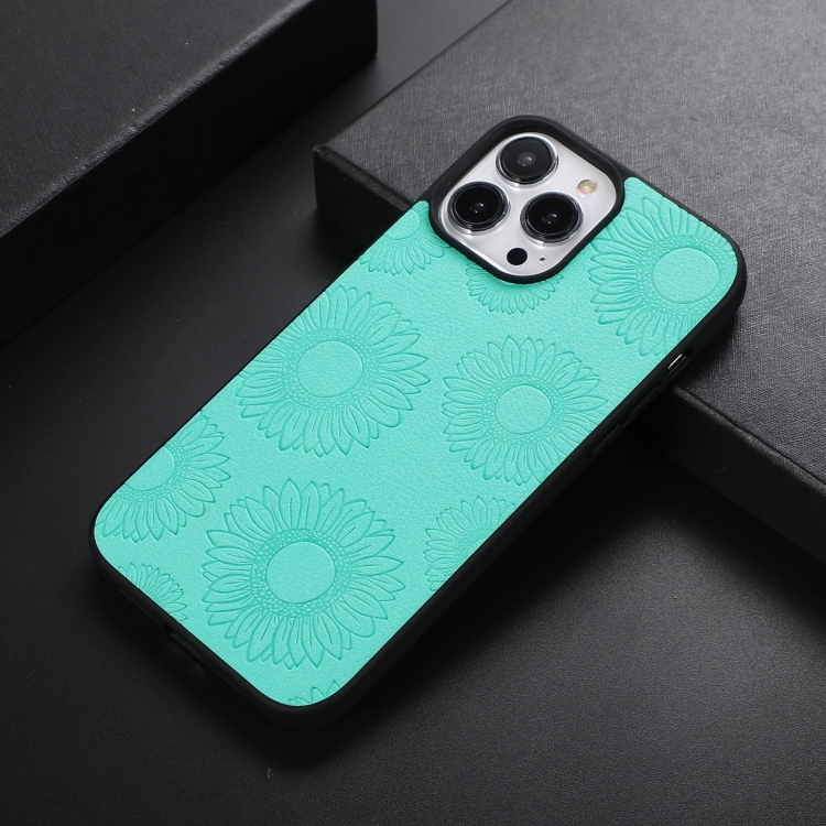 Sunflower Pattern Pu Tpu Pc Shockproof Phone Case For Iphone 13 Pro Max Baby Blue