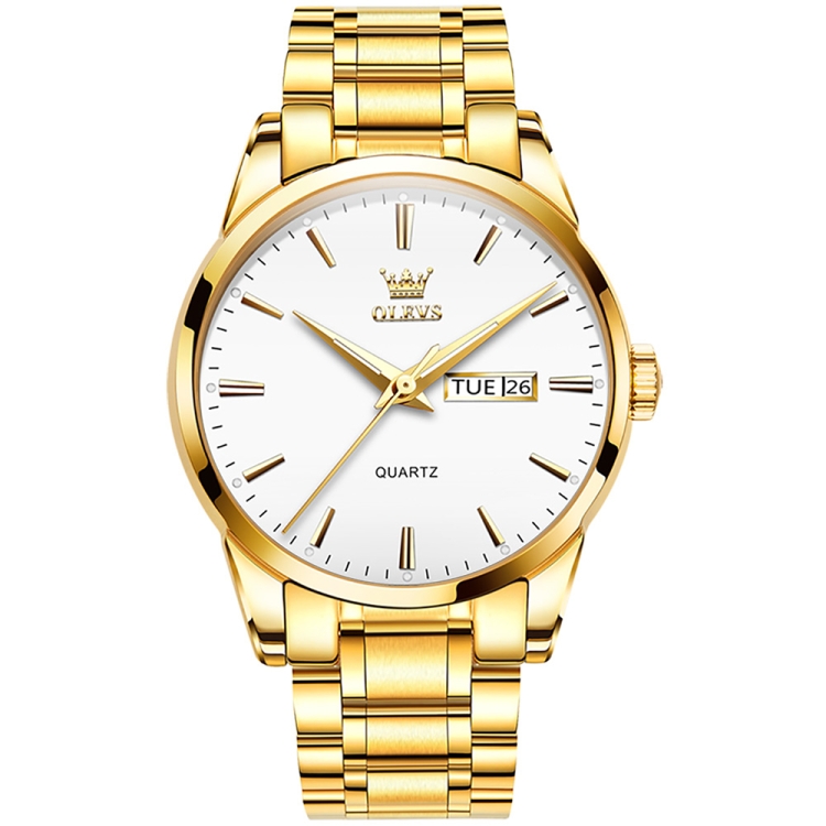 OLEVS 6898 Men Waterproof Luminous Steel Watch Band Quartz Watch(Gold ...