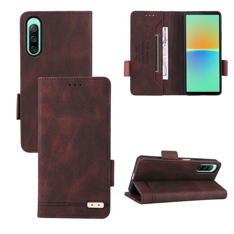 สำหรับ Sony Xperia 10 IV Magnetic Clasp Flip Leather Phone เคส (สีน้ำตาล)