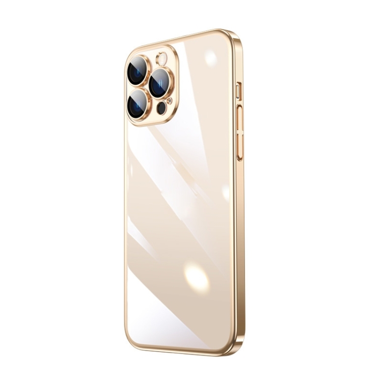 iPhone 14 Pro Max用透明電気メッキPC電話ケース（ゴールド）