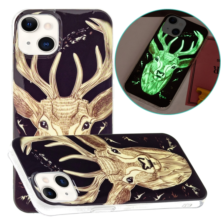 For iPhone 14 Luminous TPU Soft Phone Case Deer Head