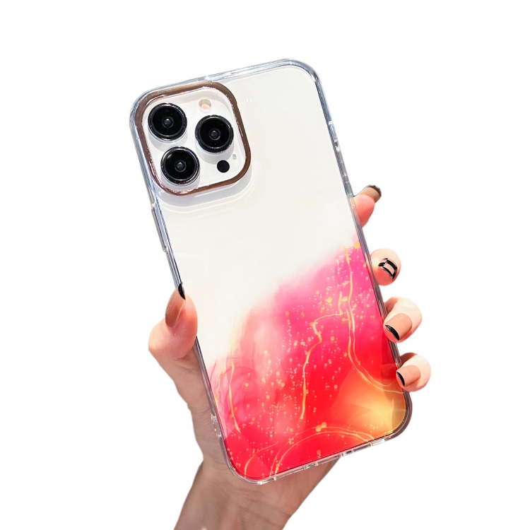 For Iphone 12 Pro Max Gold Halo Marble Pattern Phone Case Red