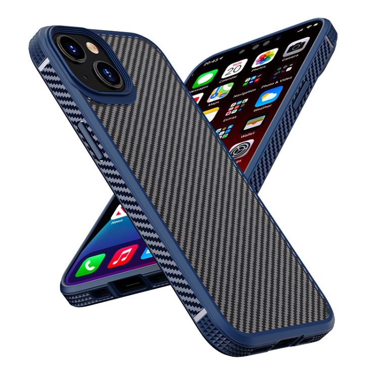 For iPhone 14 Plus iPAKY Carbon Fiber Texture Shockproof PC TPU