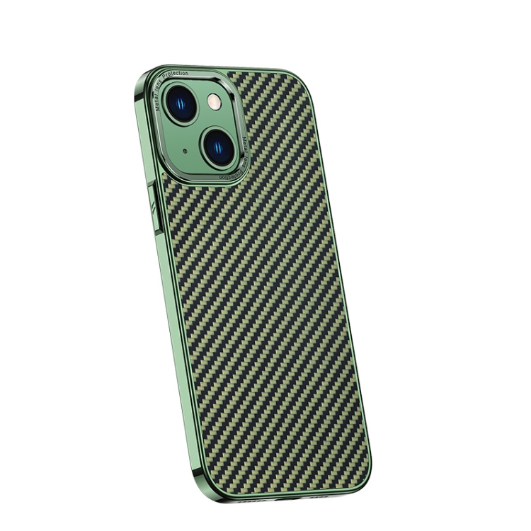 For iPhone 13 Carbon Fiber Kevlar Electroplate Phone Case Green