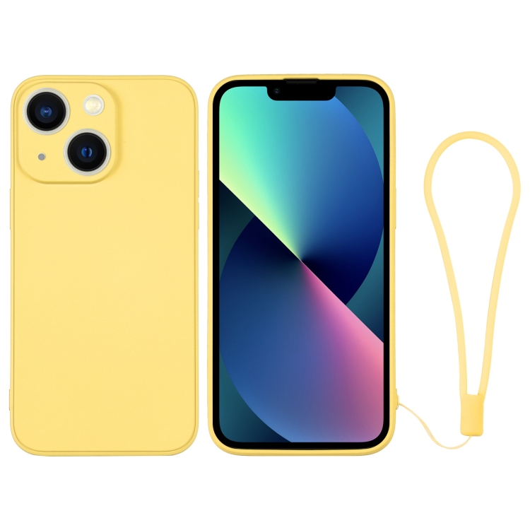 Para iPhone 13 mini funda de silicona para teléfono con correa para la  muñeca (amarillo)