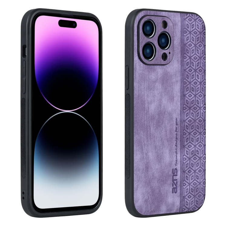 For iPhone 14 Pro AZNS 3D Embossed Skin Feel Phone Case Purple