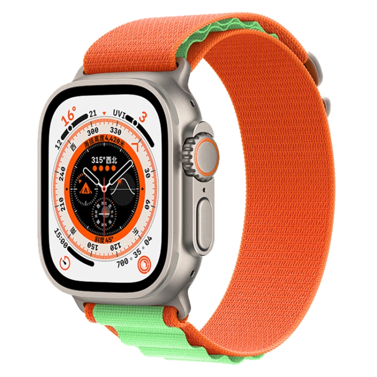 Double Color Nylon Hook and Loop Fastener Watch Band For Apple Watch Ultra  49mm(Green+