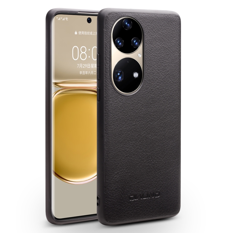 Image showcasing For Huawei P50 QIALINO Cowhide Texture Genuine Leather Phone Case(Black)