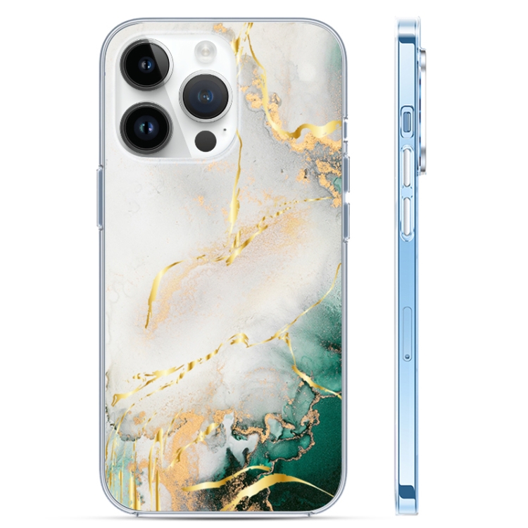 For iPhone 14 Pro Coloured Glaze Marble Phone Case Grey Green