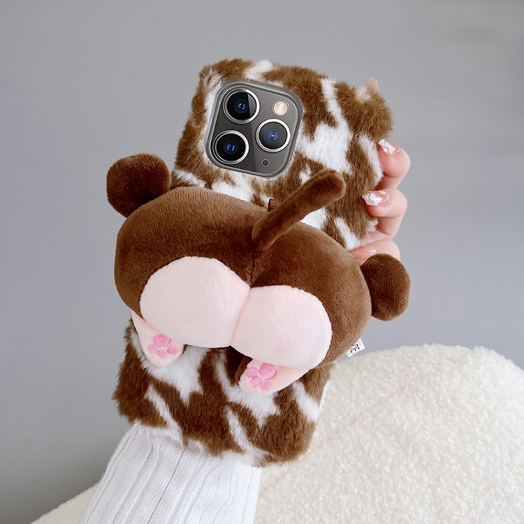 For iPhone 12 Pro Max Big Ass Monkey Plush TPU Phone Case(Brown White)