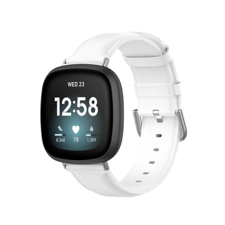 For Fitbit Versa 4 Sense 2 Genuine Leather Watch Band White