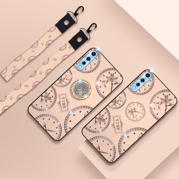Para Huawei P20 Pro, diseño de reloj de moda, carcasa de teléfono móvil con  diamantes de imitación con soporte, cuerda de mano y cordón (dorado)