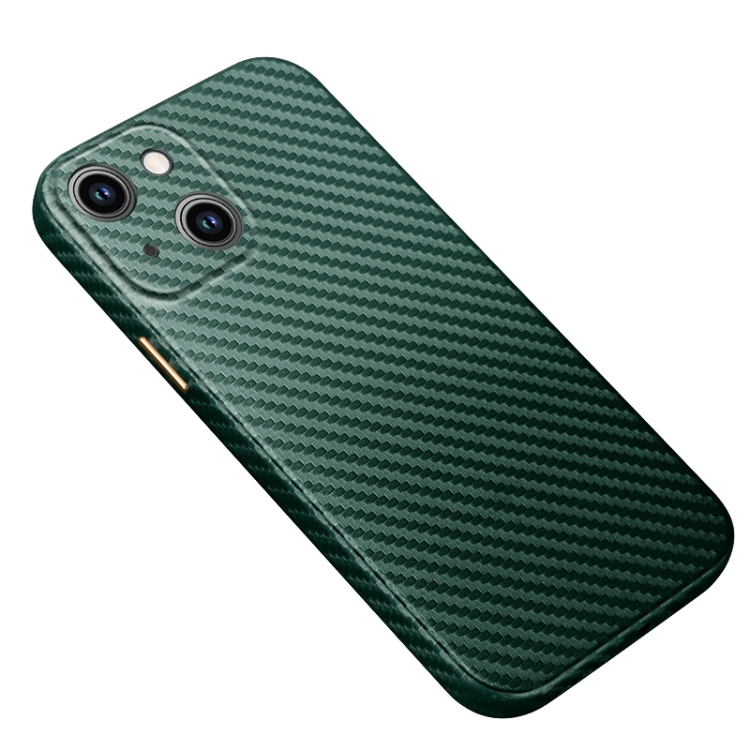 For iPhone 14 Plus R JUST Carbon Fiber Texture Kevlar Phone Case Green