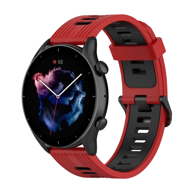 Silicone Watch Band for Huami Amazfit GTR Mini / Bip 3 / Bip 3 Pro , 20mm  Dual-color Magnetic Strap with Silver Folding Buckle - Black+Red Wholesale