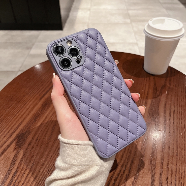 For iPhone 12 mini Rhombic Texture Lambskin Phone Case Purple