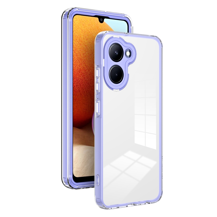 Pour Realme C33 3 en 1 Clear TPU Color PC Frame Phone Case (Violet)