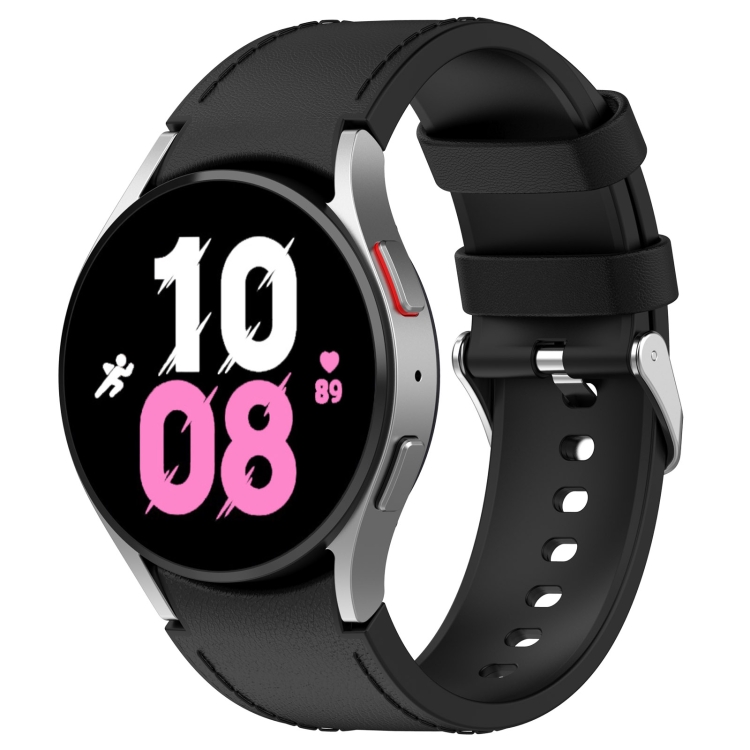 For Samsung Galaxy Watch5 44mm / 40mm Silicone Leather Silver