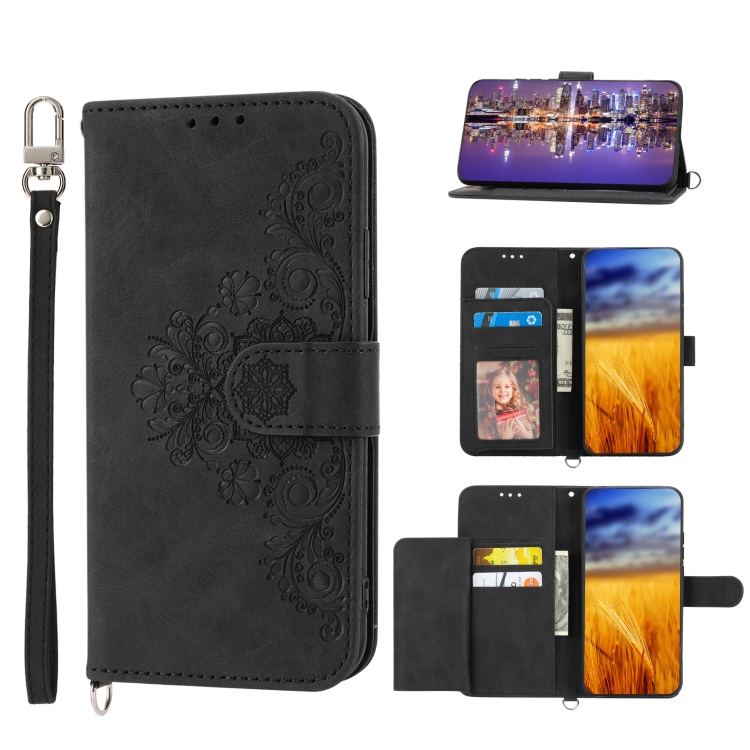 For Sharp Aquos Sense7 Plus Skin-feel Flowers Embossed Wallet