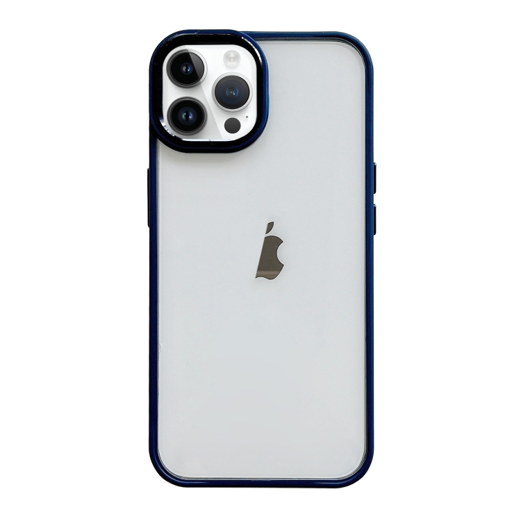 Für iPhone 11 Pro Max Klare Acryl-Soft-TPU-Telefonhülle mit Metallknopf  (Blau)