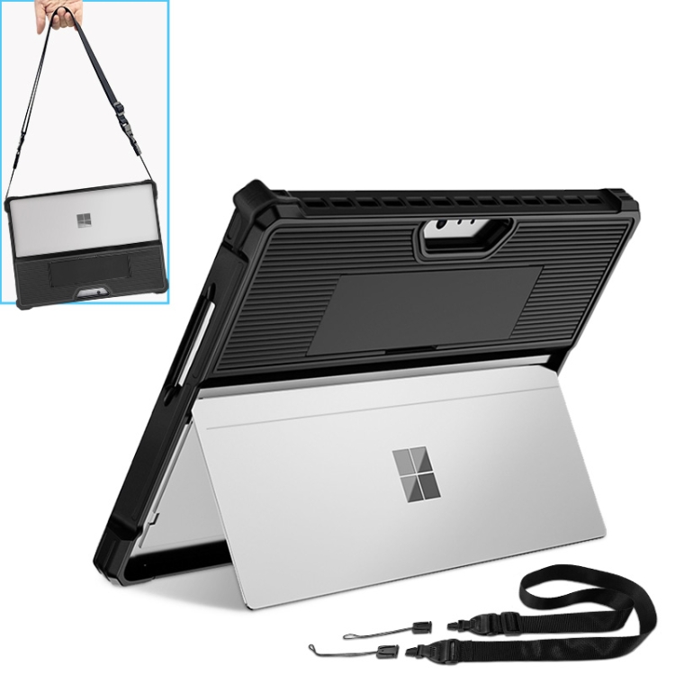 For Microsoft Surface Pro 9 Striped Hollow Tablet Case with Shoulder