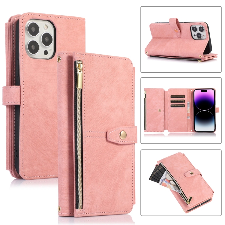 For iPhone 14 Pro Max Caseme Double Wallet Flip Zipper Card Holder