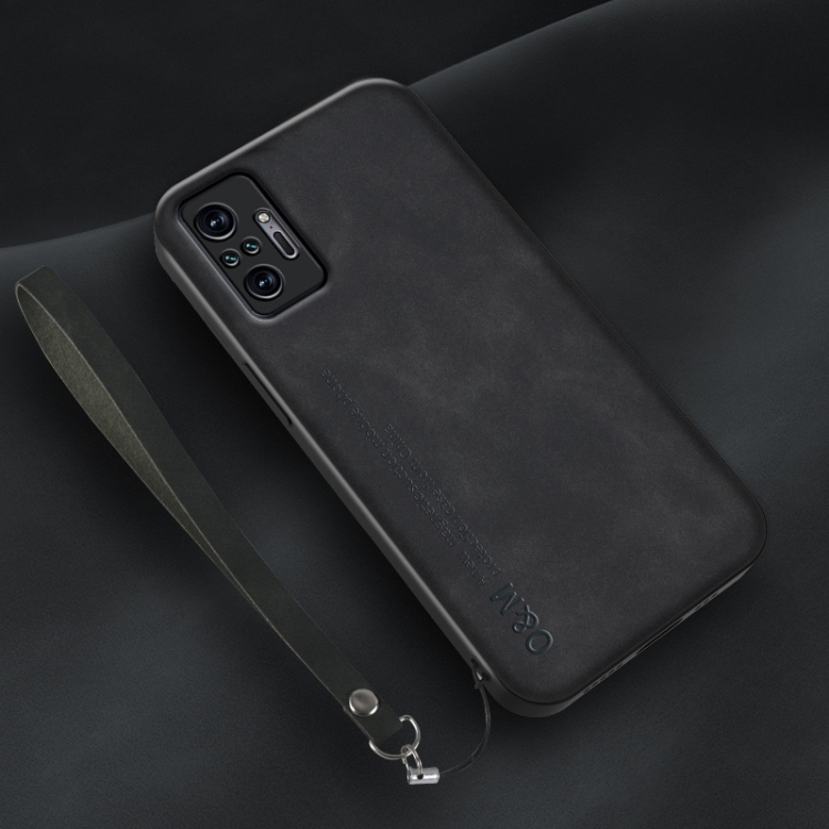 controller van schoner Voor Xiaomi Redmi Note 10 Pro Lamba Skin Feel lederen achterkant  telefoonhoes met riem (zwart)
