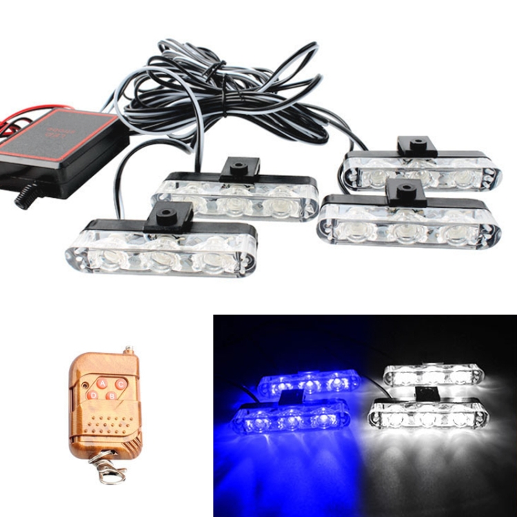Blitzsignal, kabellose Fernbedienung, 4-in-1, Auto-Kühlergrill-Blitzlicht,  blinkende Warnlampe, 12 V, 4 x 3 LEDs