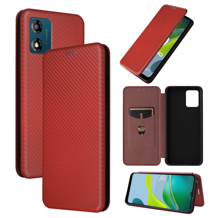 For Motorola Moto E13 4G Carbon Fiber Texture Flip Leather Phone Case(Brown)