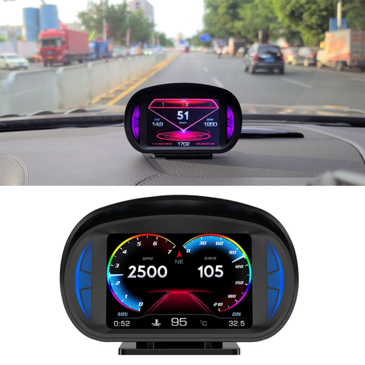 P2 3 inch Multi-function HD OBD LCD Instrument GPS Car Speed Slope Meter  HUD Head