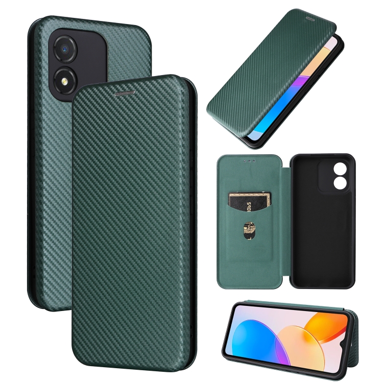zwavel Uitbeelding thuis For Honor X5 Carbon Fiber Texture Flip Leather Phone Case(Green)