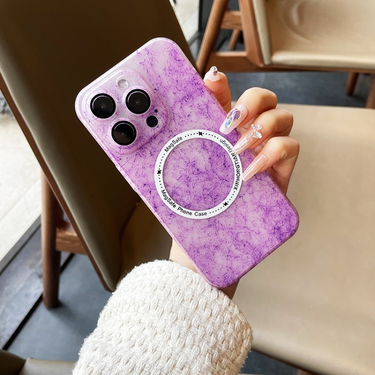 For iPhone 12 Pro Silk Ink Pattern MagSafe PC Phone Case Purple