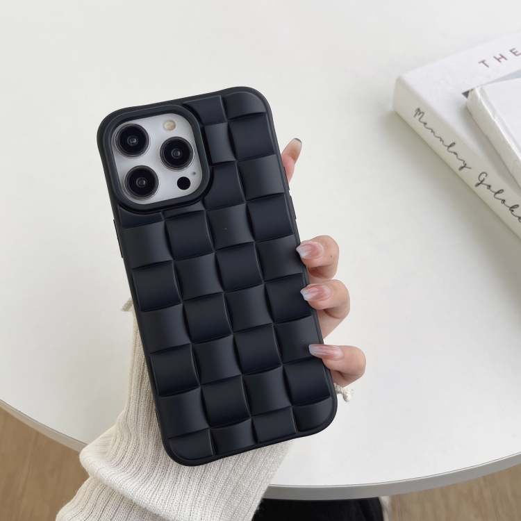 For iPhone 12 3D Cube Weave Texture Skin Feel Phone Case Black