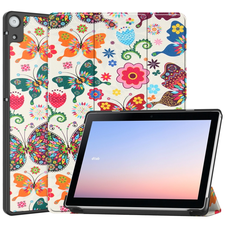 For Docomo dtab D-51C Custer Painted 3-Fold Holder Leather Tablet  Case(Colorful Butterflies)