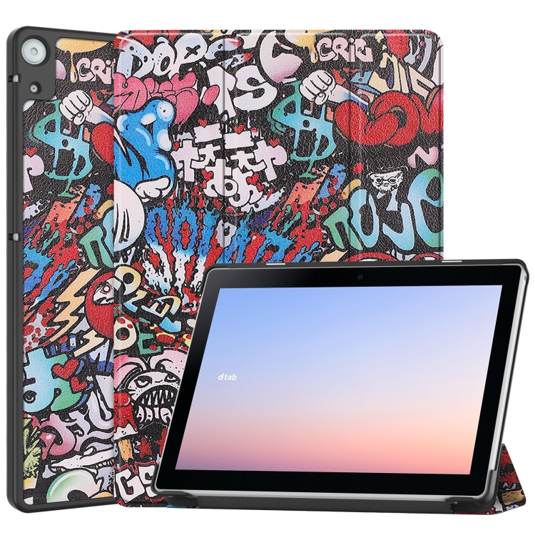 For Docomo dtab D-51C Custer Painted 3-Fold Holder Leather Tablet  Case(Graffiti)