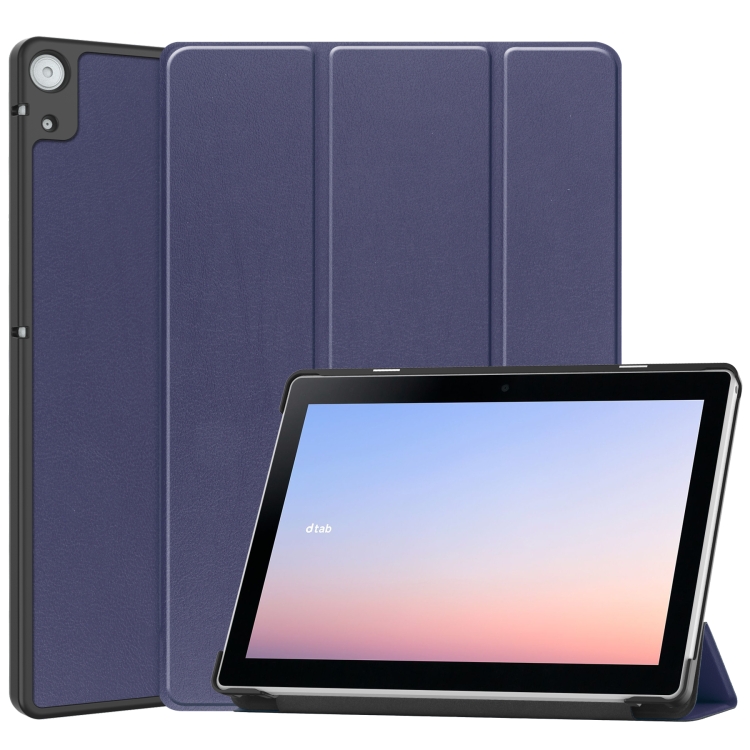 For Docomo dtab D-51C Custer Texture 3-Fold Holder Leather Tablet Case(Dark  Blue)