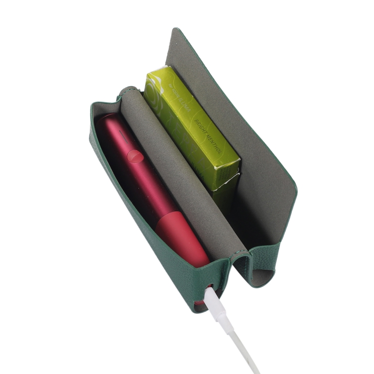 Für IQOS ILUMA ONE Aufbewahrungstasche aus Leder mit Litchi-Muster für  elektronische Zigaretten (grün)