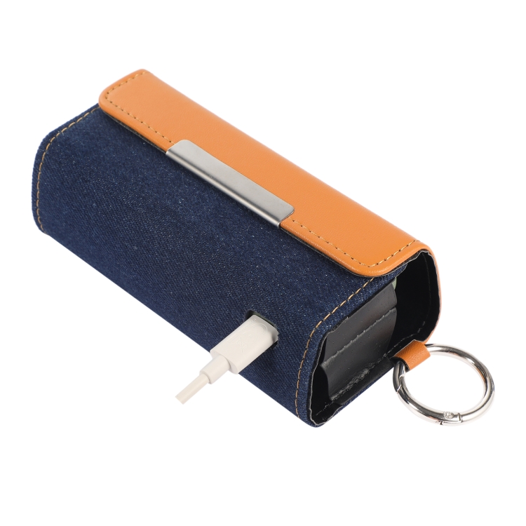 For IQOS ILUMA Portable Contrasting Color Electronic Cigarette Storage Bag  with Hanging Loop(Brown + Denim Dark Blue)