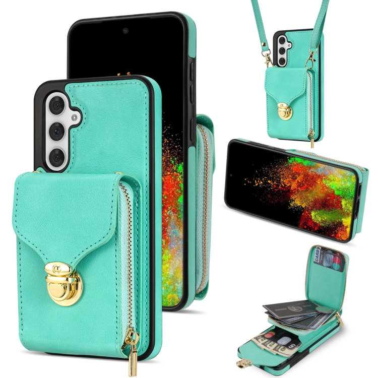 Für Samsung Galaxy A54 5G Zipper Hardware Card Wallet Phone Case (Minzgrün)